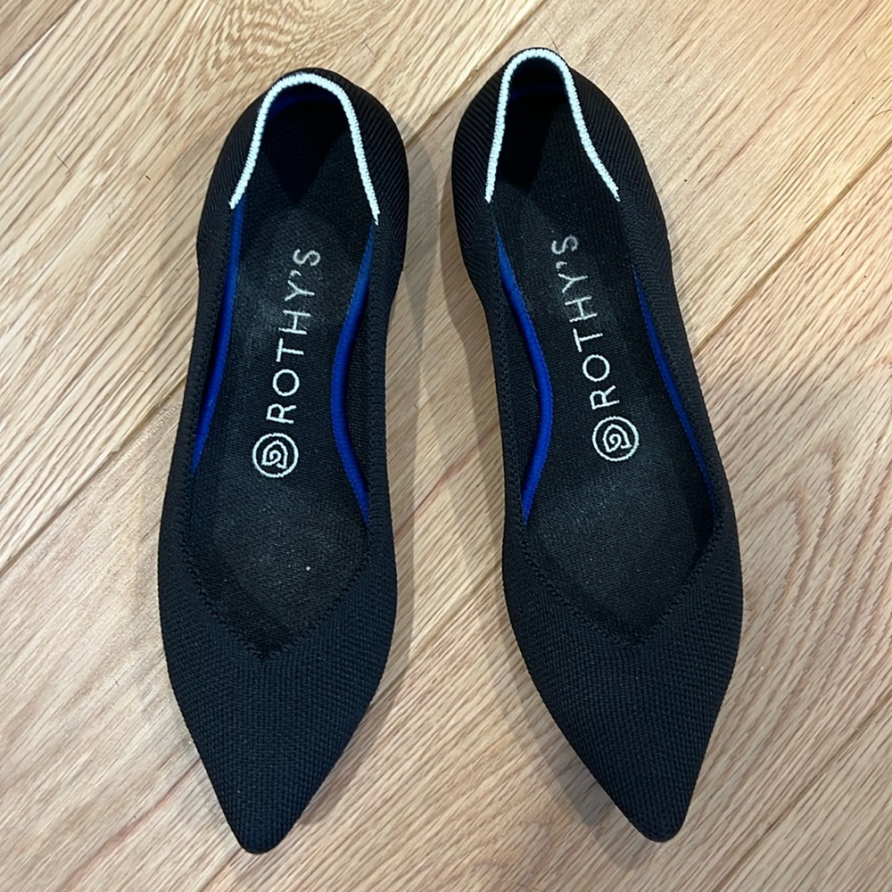 Rothy’s The Point Flats Pointed Toes Ballet Flats Black Solid Women Size 7